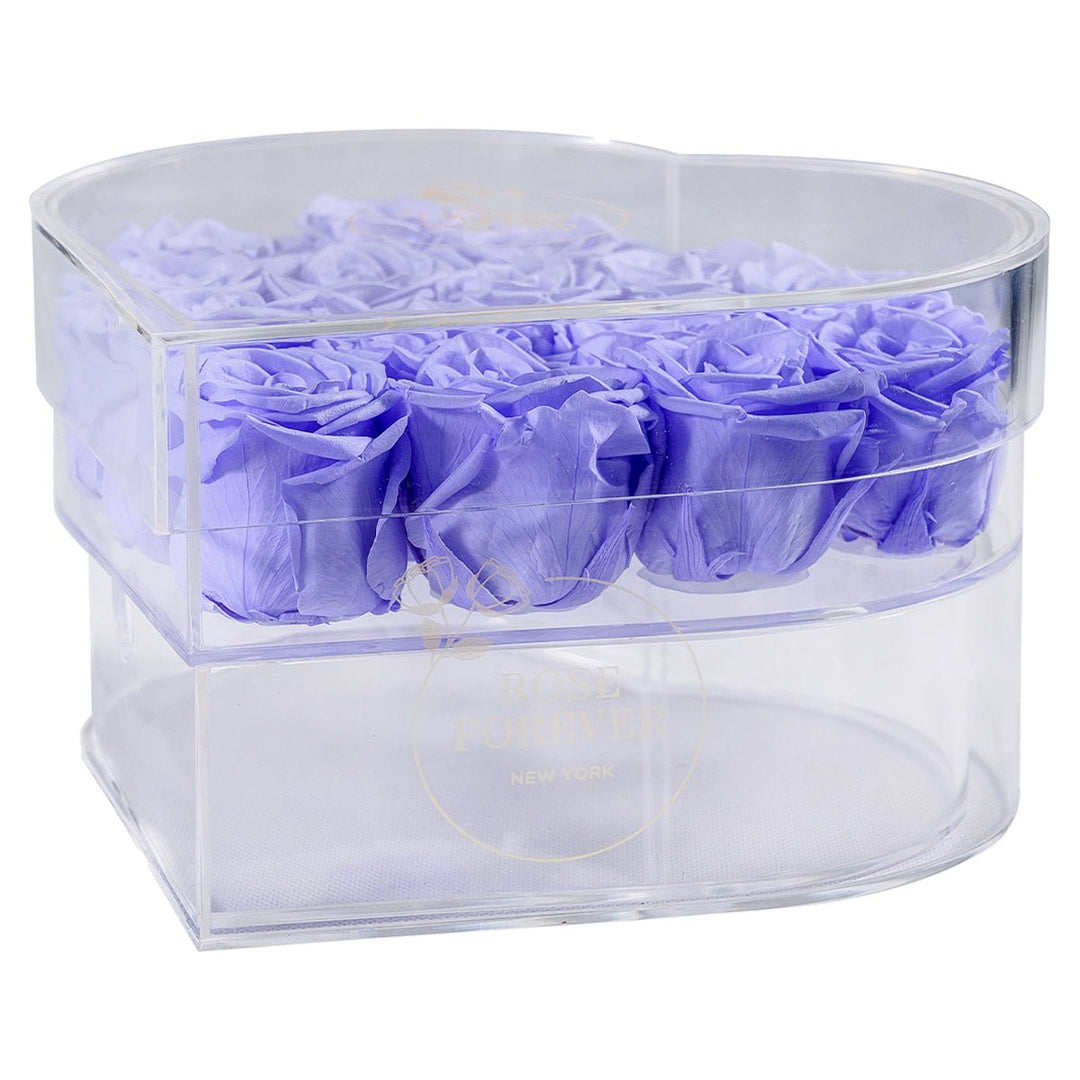 15 Lilac Roses - Crystal Heart - Shaped Box - Rose Forever