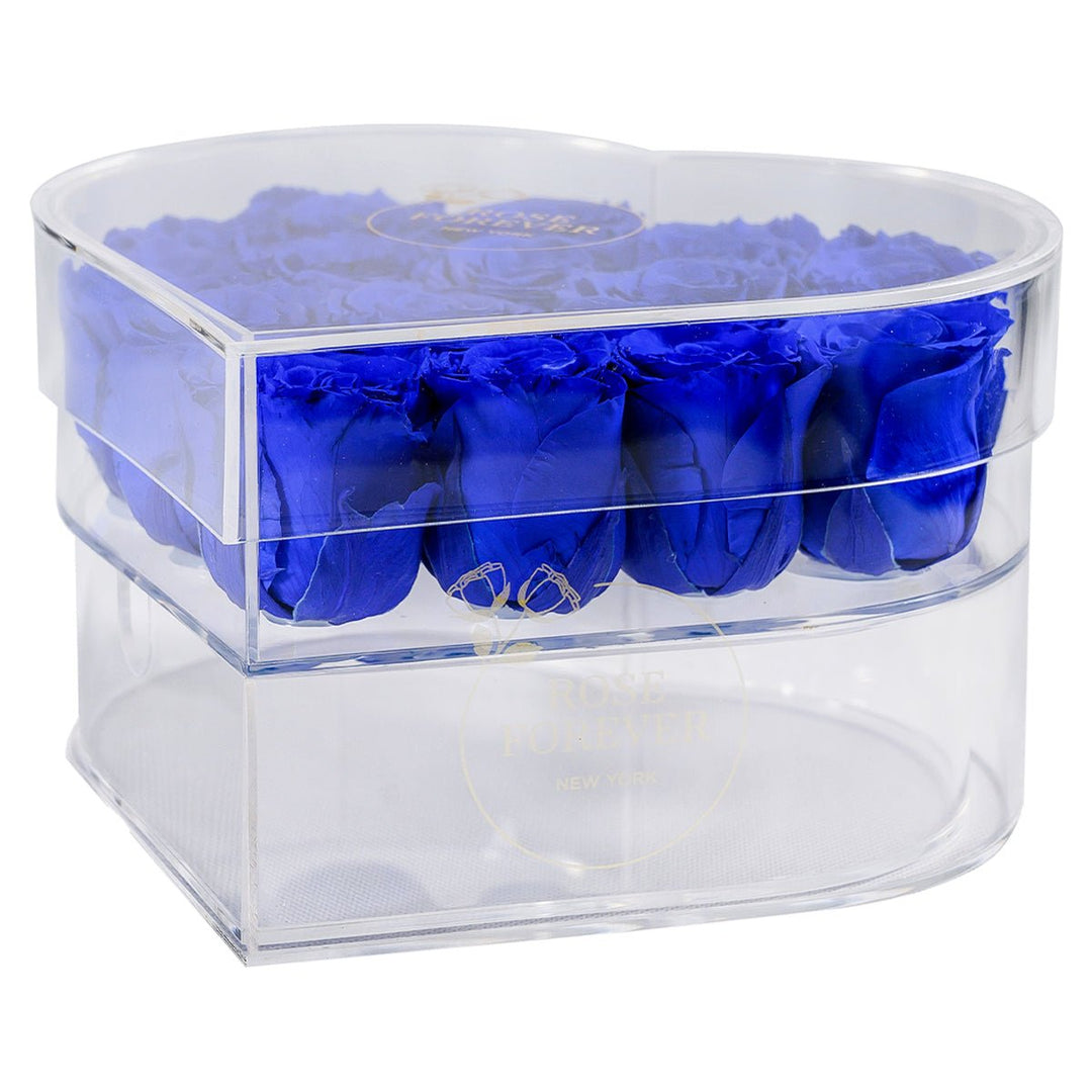 15 Royal Blue Roses - Crystal Heart Box - Rose Forever