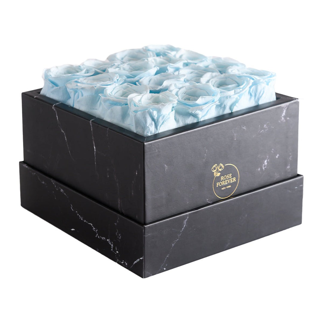 16 Baby Blue Roses - Black Marble Box - Rose Forever