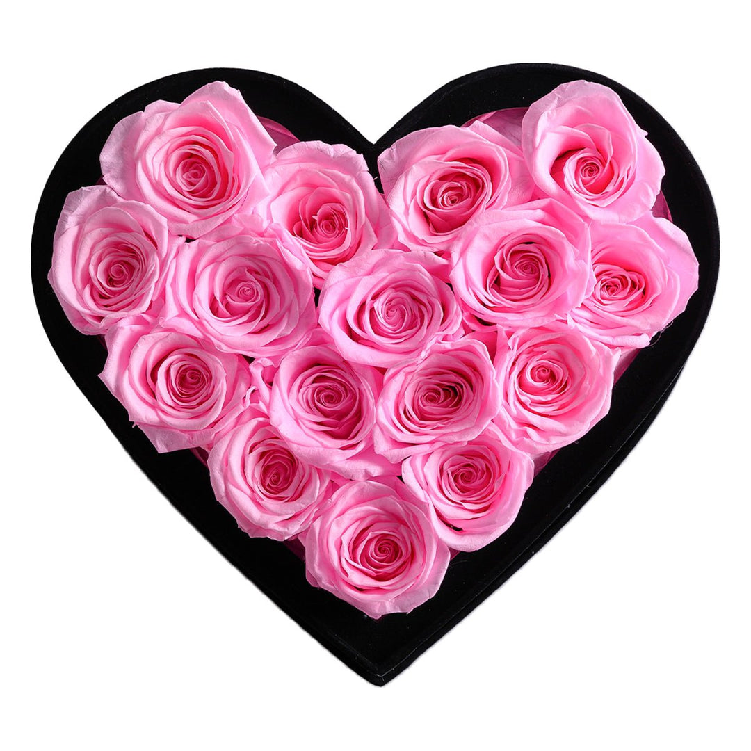 16 Fuchsia Roses - Velvet Heart Box - Rose Forever