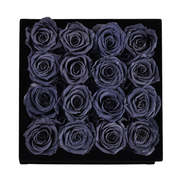 16 Grey Roses - Black Square Velvet Box - Rose Forever