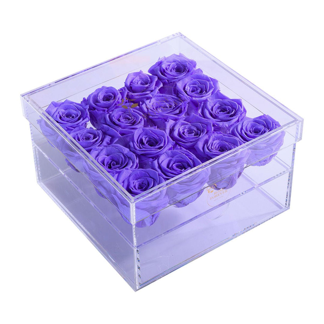 16 Lavender Roses - Crystal Box - Rose Forever