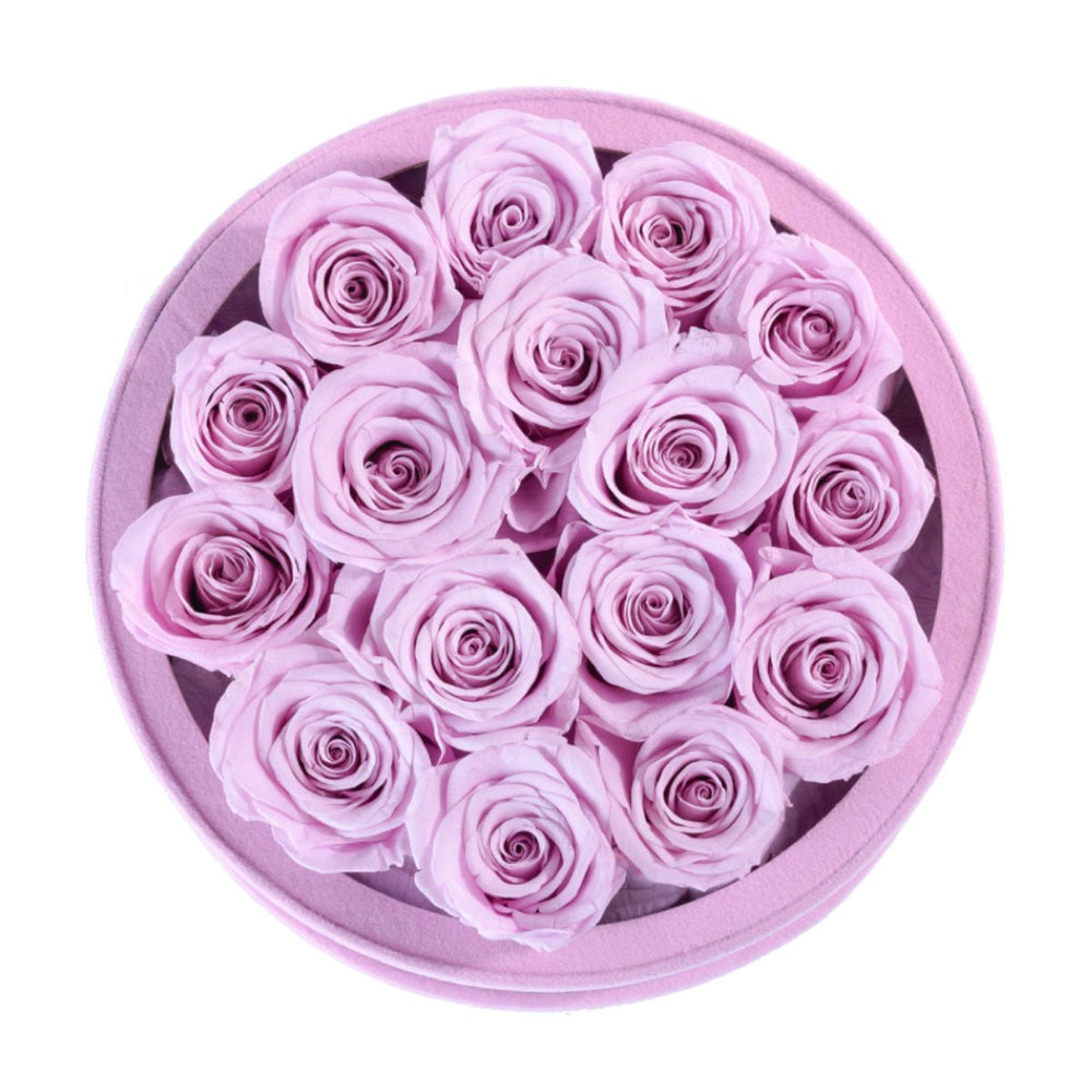 16 Lilac Roses - Pink Suede Box - Rose Forever