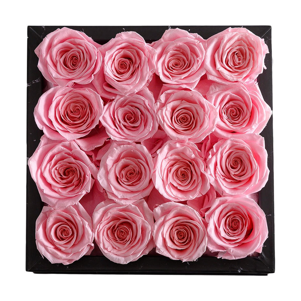 16 Pink Roses - Black Marble Box - Rose Forever