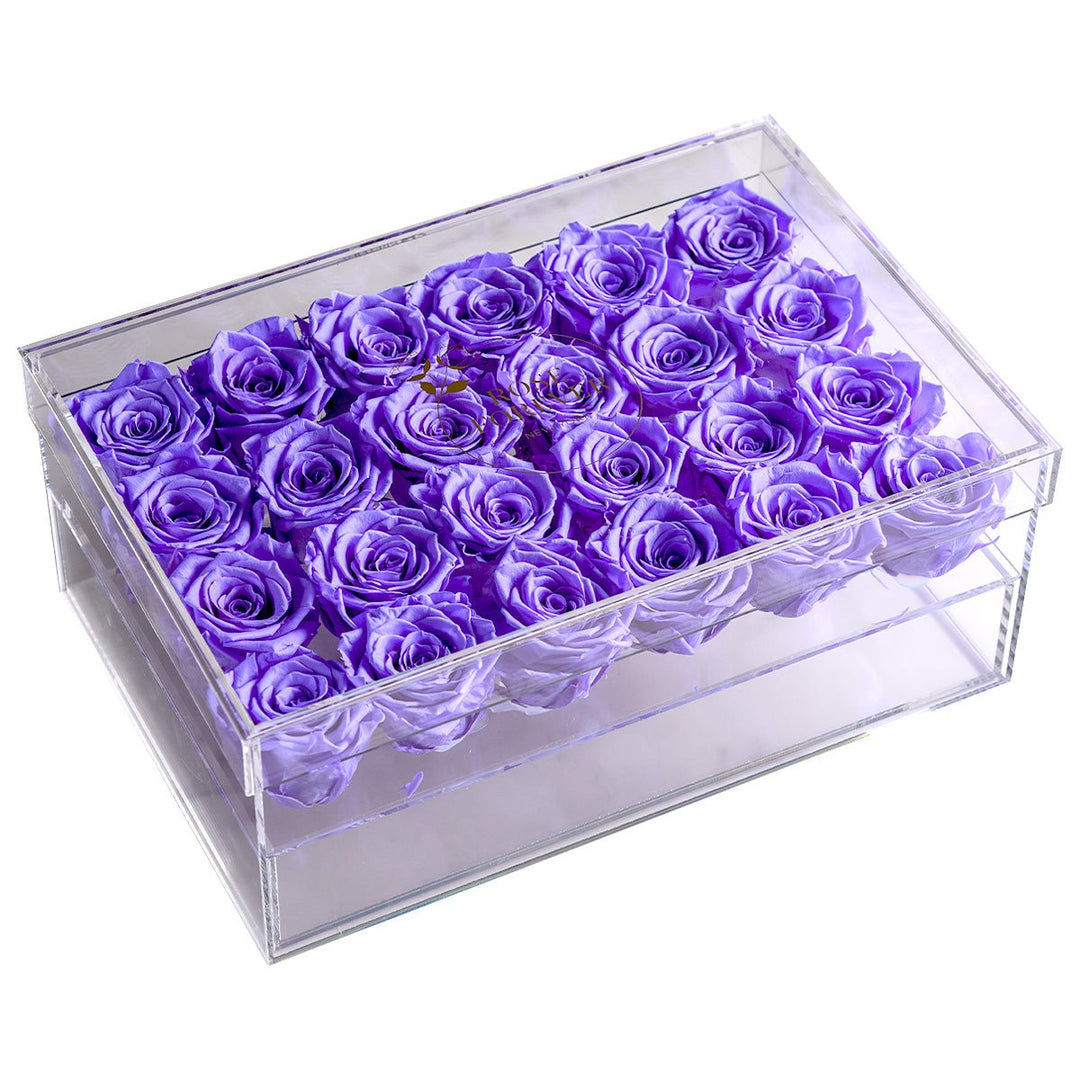 24 Lavender Roses - Rectangular Crystal Box - Rose Forever