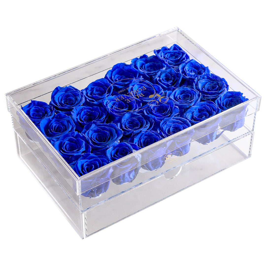 24 Royal Blue Roses - Rectangular Crystal Box - Rose Forever