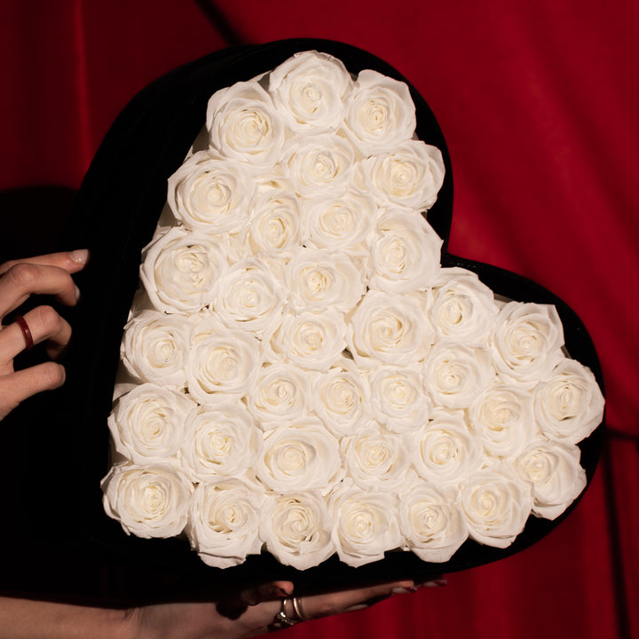 36 White Roses - Heart Box