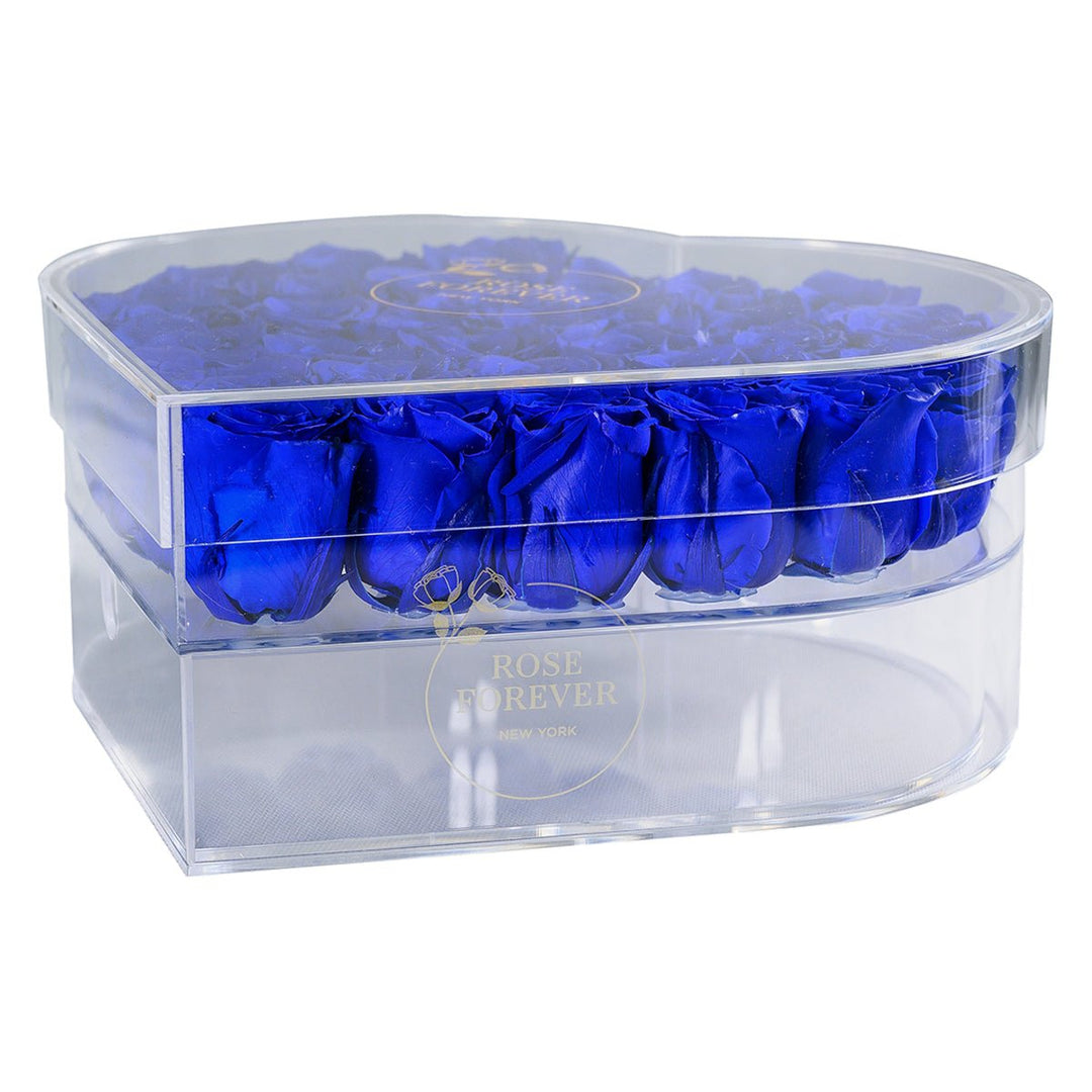 35 Royal Blue Roses - Crystal Heart Box - Rose Forever