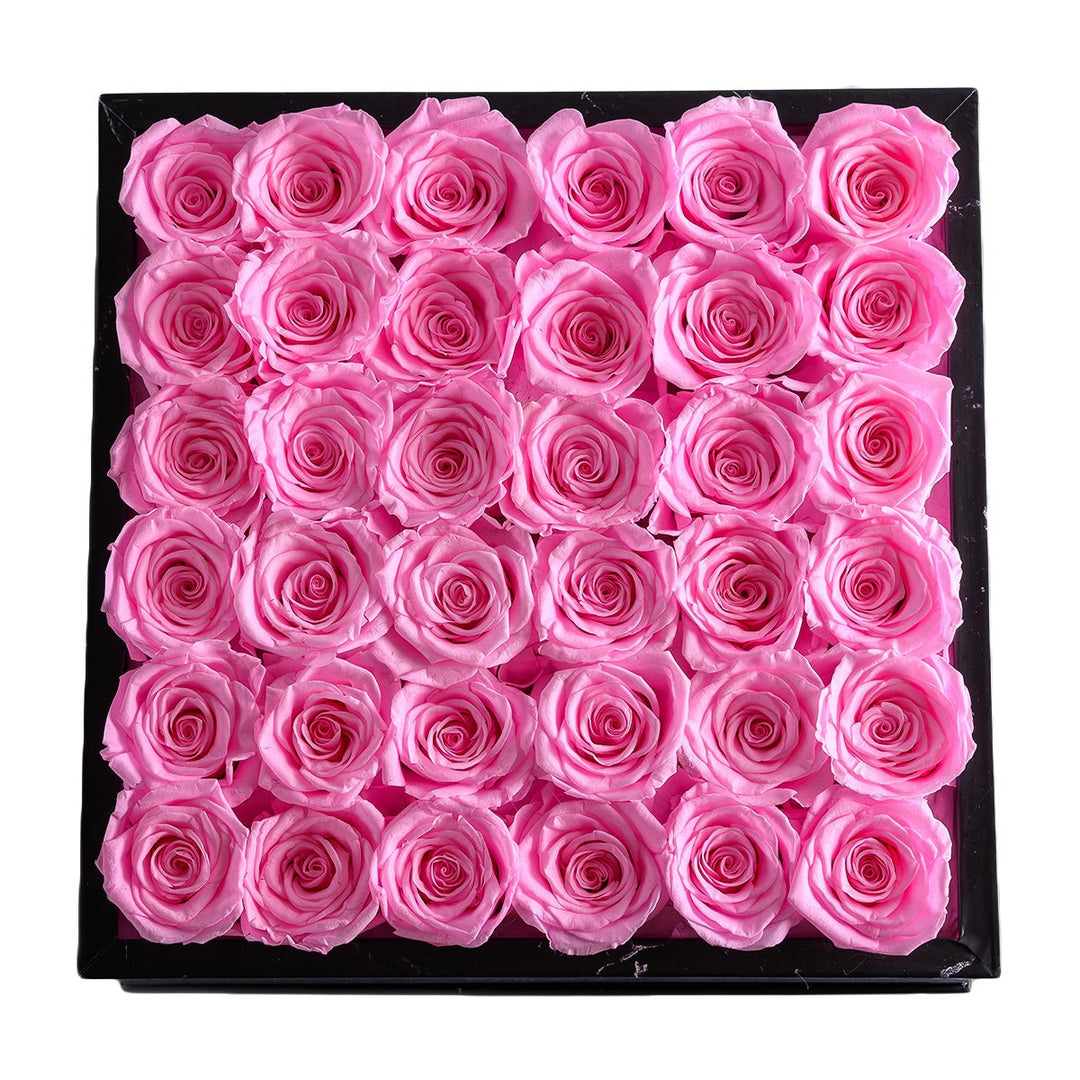 36 Fuchsia Roses - Black Marble Box - Rose Forever