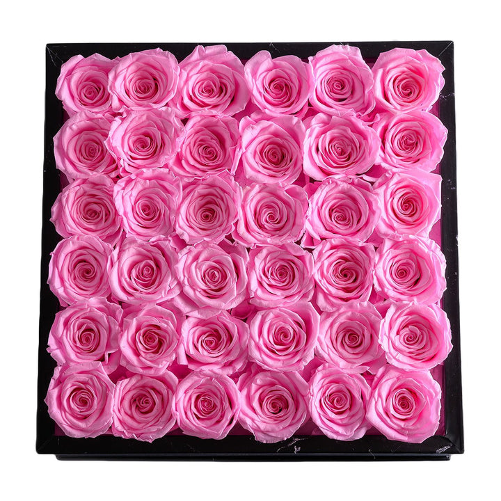 36 Fuchsia Roses - Black Marble Box - Rose Forever