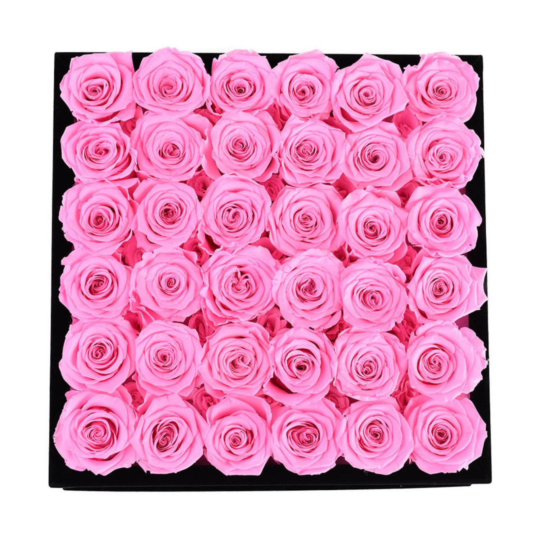 36 Fuchsia Roses - Black Square Velvet Box - Rose Forever