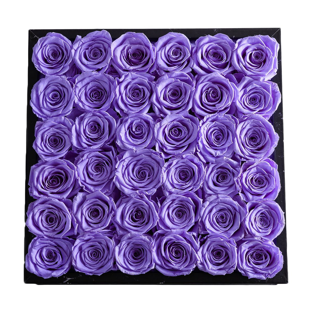 36 Lavender Roses - Black Square Marble Box - Rose Forever