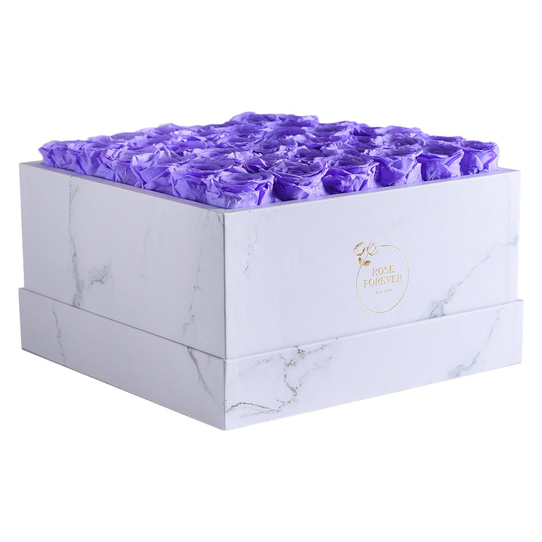 36 Lavender Roses - White Marble Square Box - Rose Forever