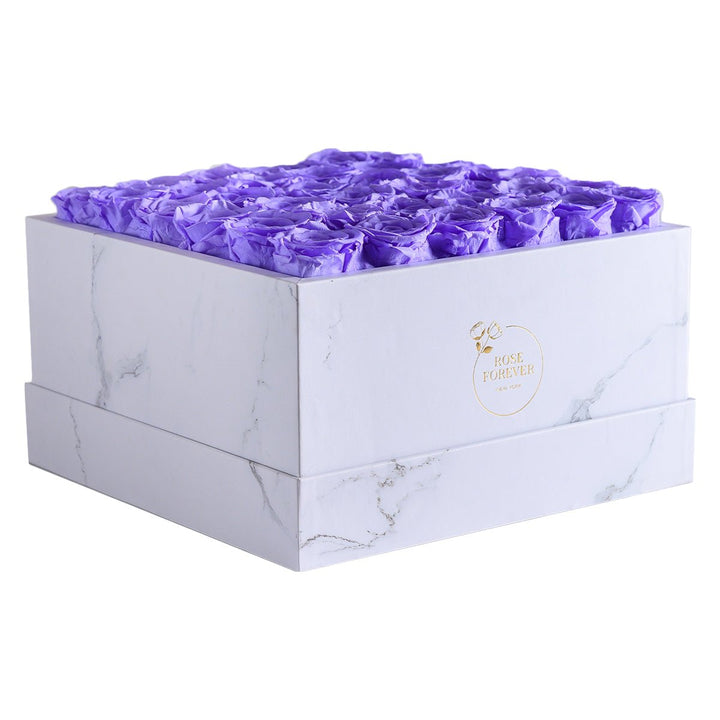 36 Lavender Roses - White Marble Square Box - Rose Forever