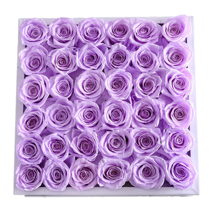 36 Lilac Roses - White Marble Square Box - Rose Forever