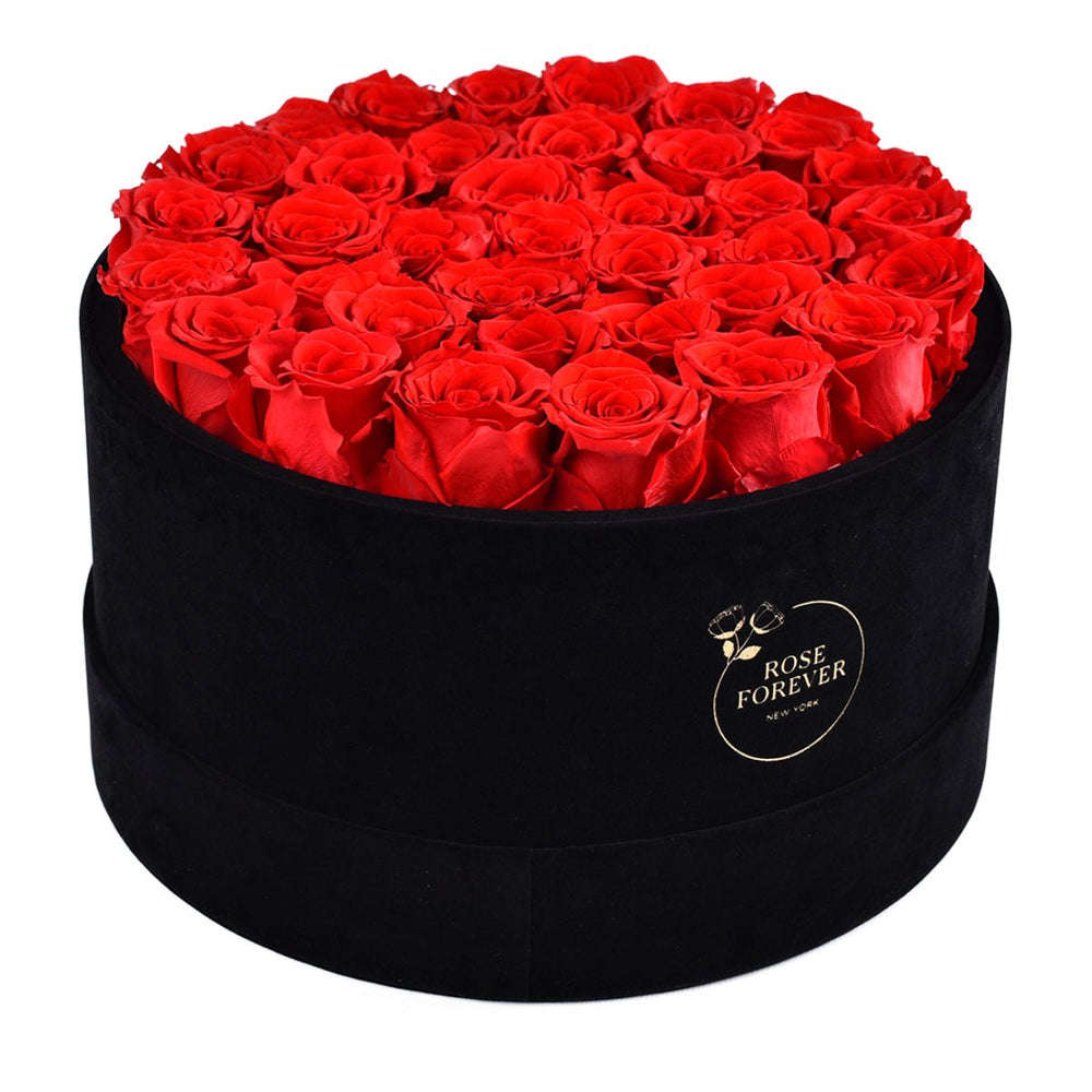 36 Red Roses - Round Velvet Box - Rose Forever