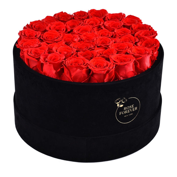 36 Red Roses - Round Velvet Box - Rose Forever