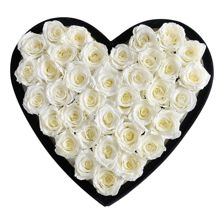 36 White Roses - Heart Box - Rose Forever