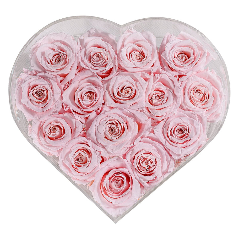 15 Light Pink Roses - Crystal Heart Box - Rose Forever