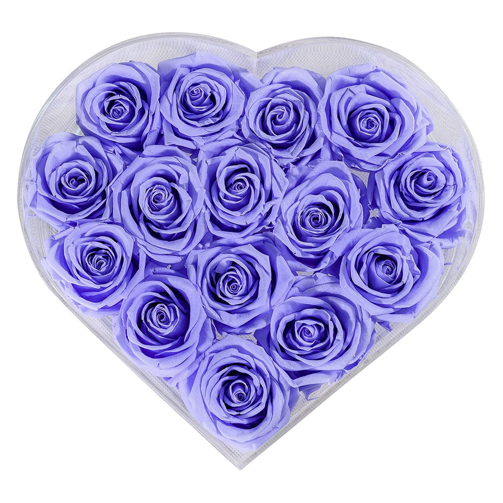 15 Lilac Roses - Crystal Heart - Shaped Box - Rose Forever