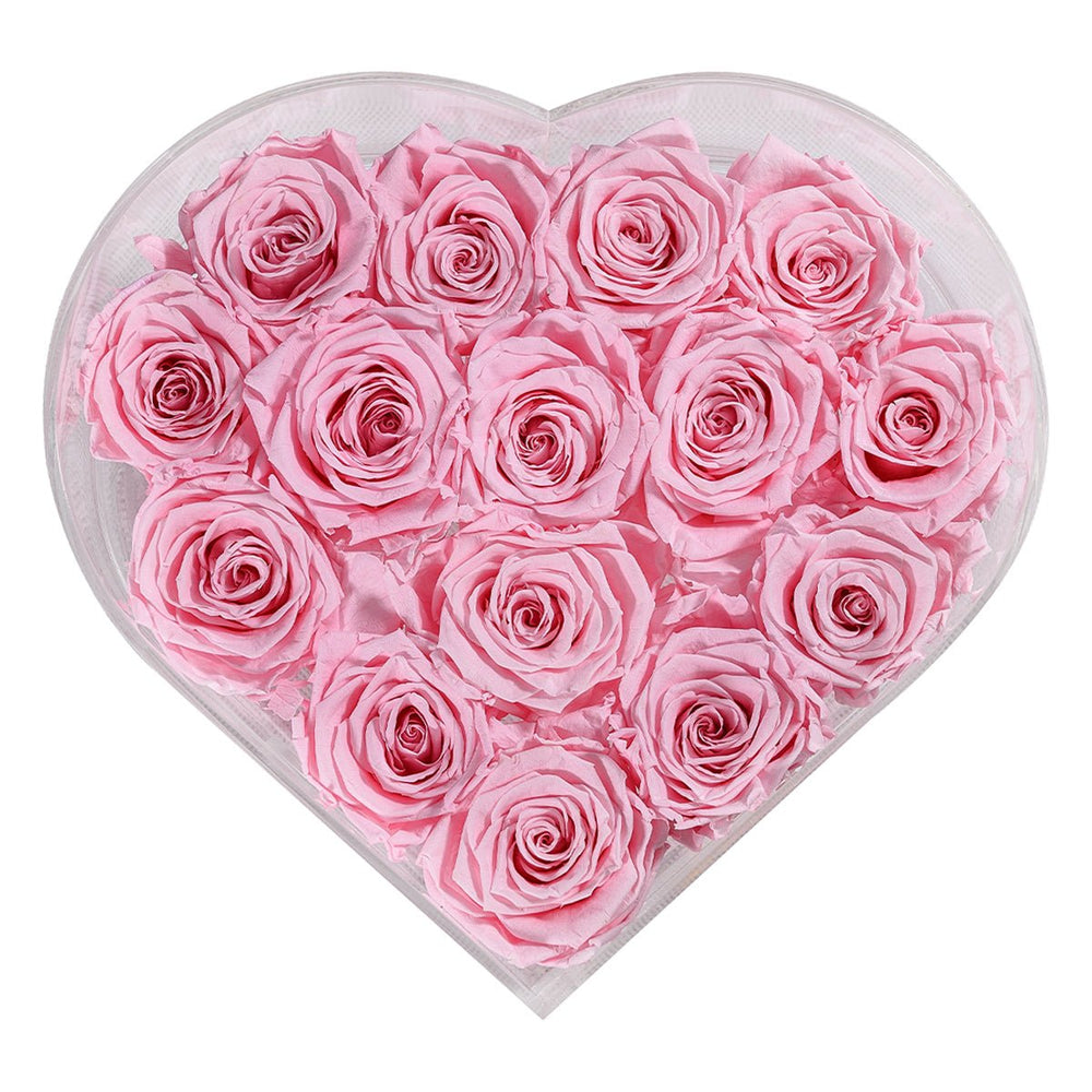 15 Pearl Pink Roses - Crystal Heart Box - Rose Forever