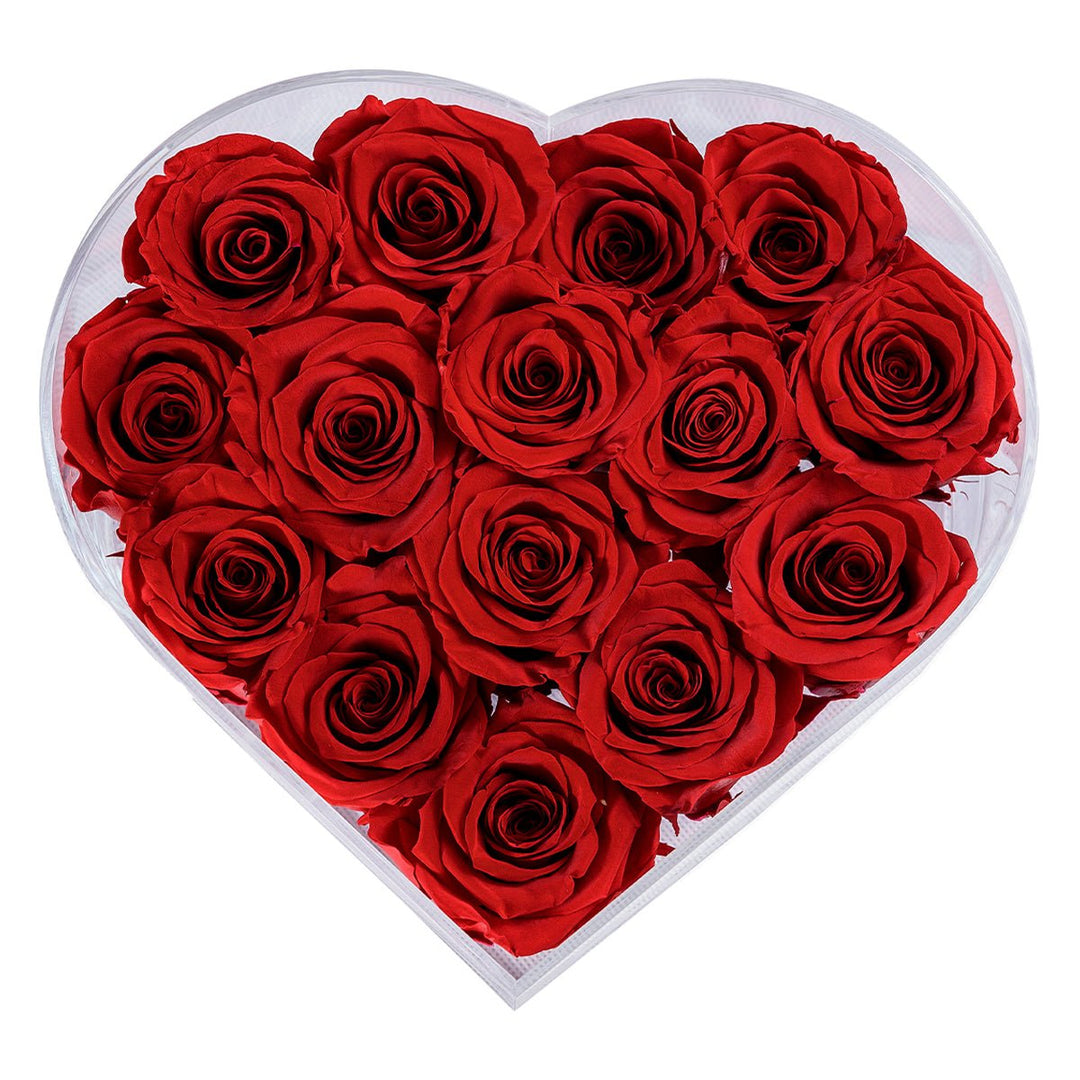 15 Red Roses - Crystal Heart Box - Rose Forever