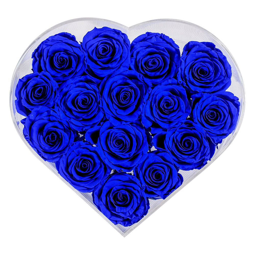 15 Royal Blue Roses - Crystal Heart Box - Rose Forever