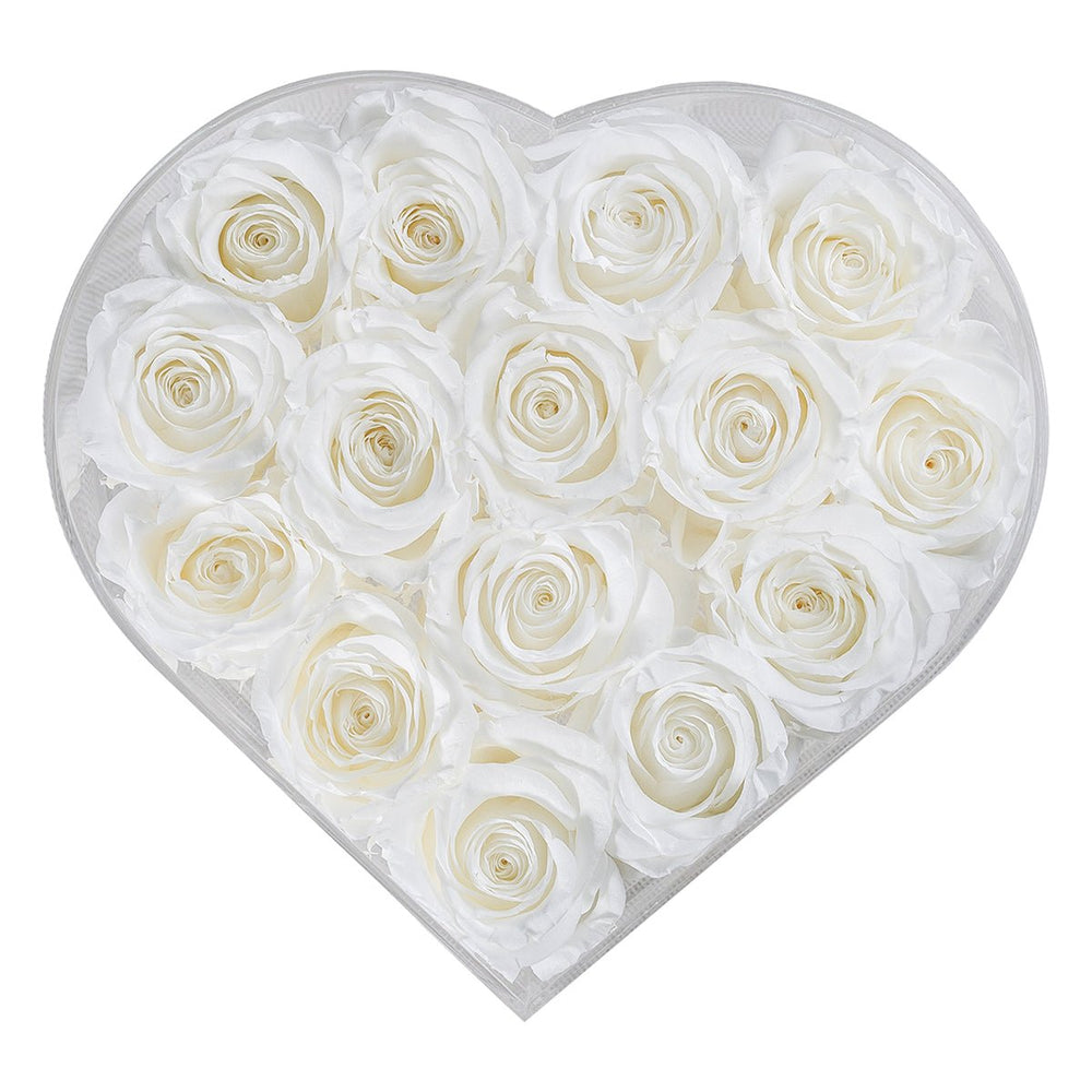 15 White Roses - Heart Crystal Box - Rose Forever