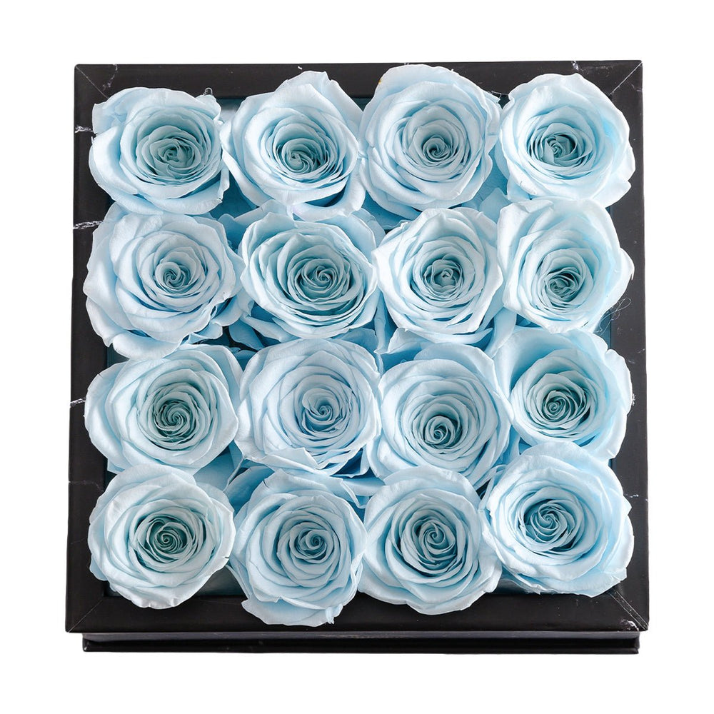 16 Baby Blue Roses - Black Marble Box - Rose Forever