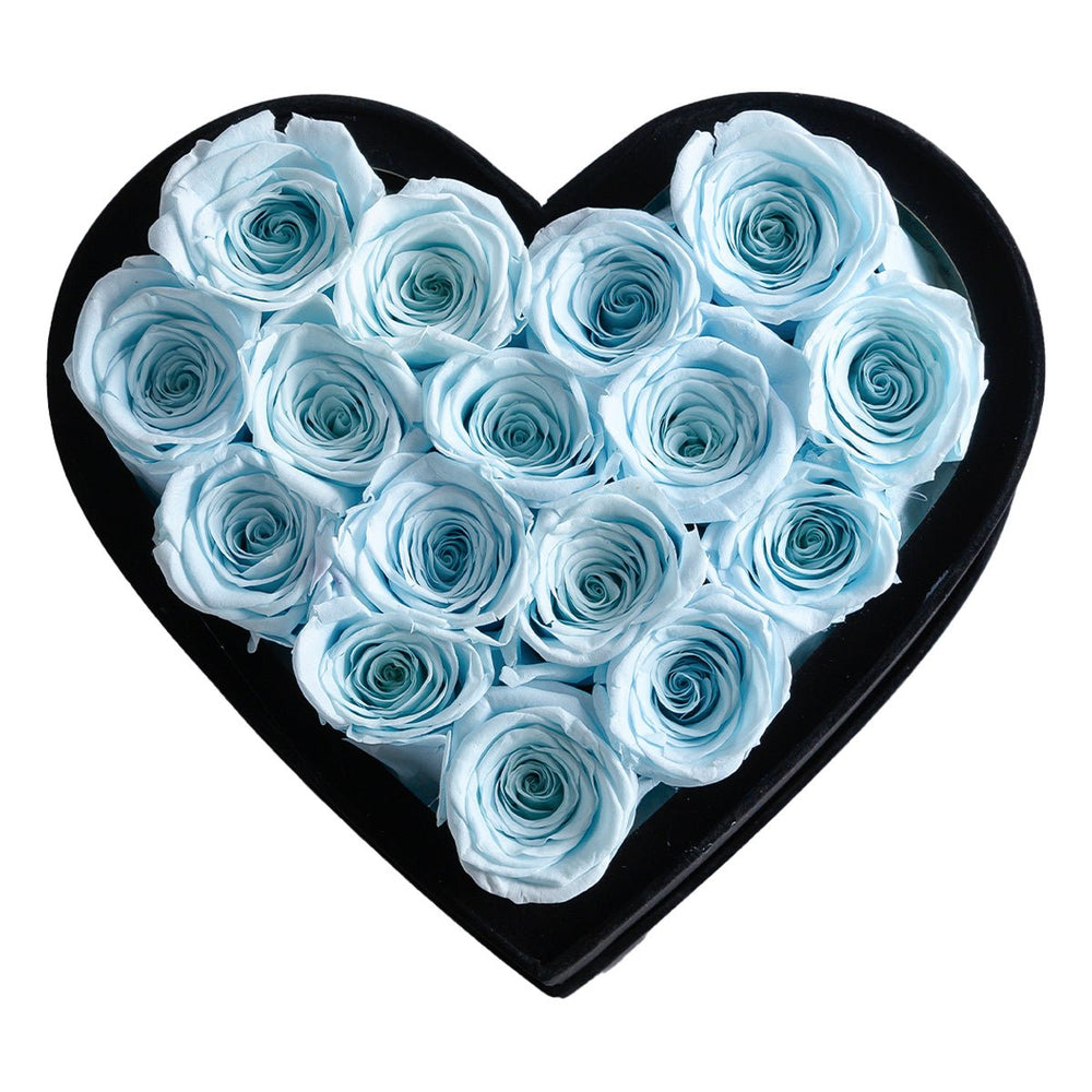 16 Baby Blue Roses - Velvet Heart Box - Rose Forever