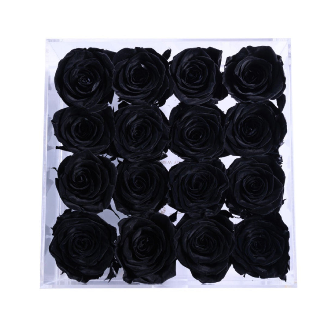 16 Black Roses - Crystal Box - Rose Forever