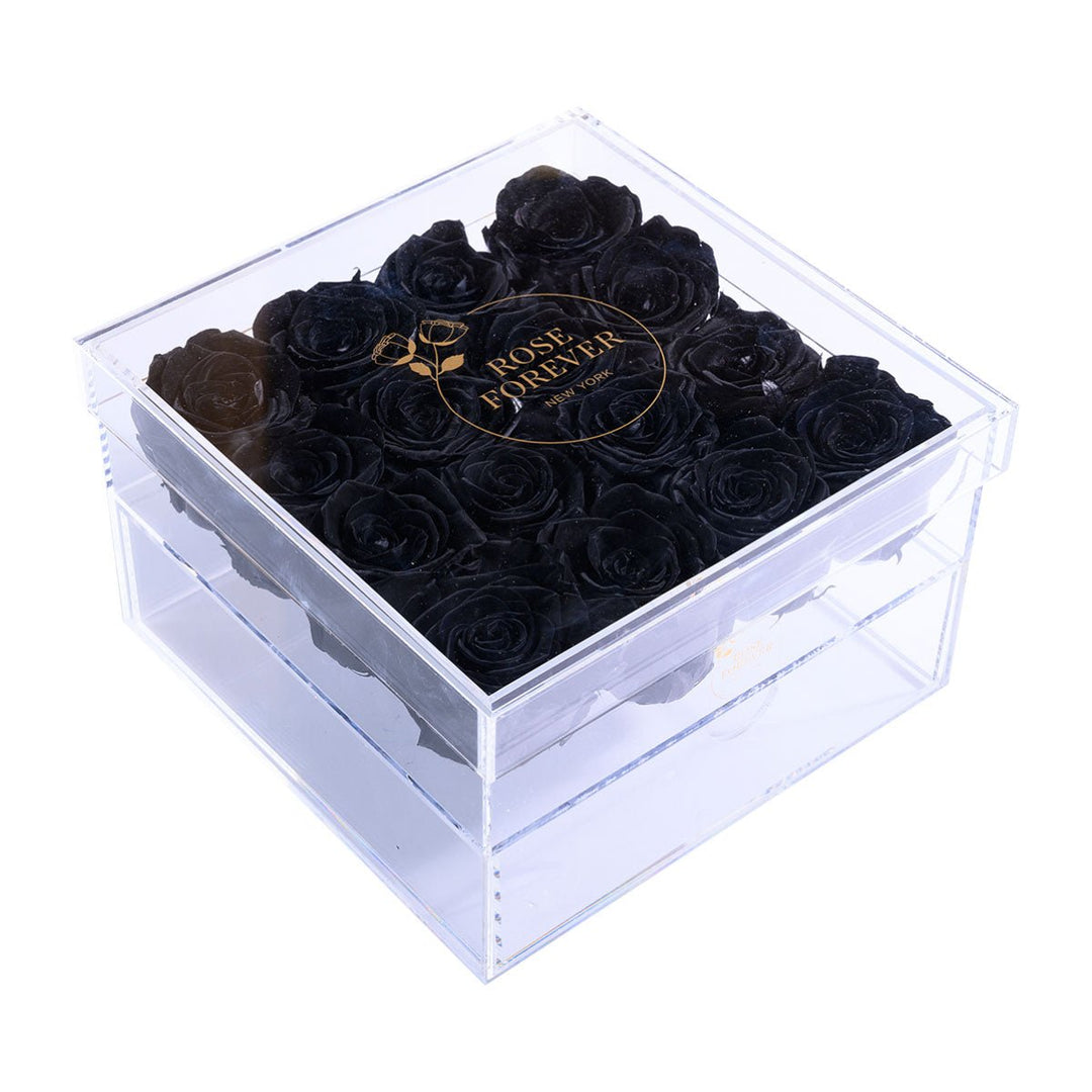 16 Black Roses - Crystal Box - Rose Forever
