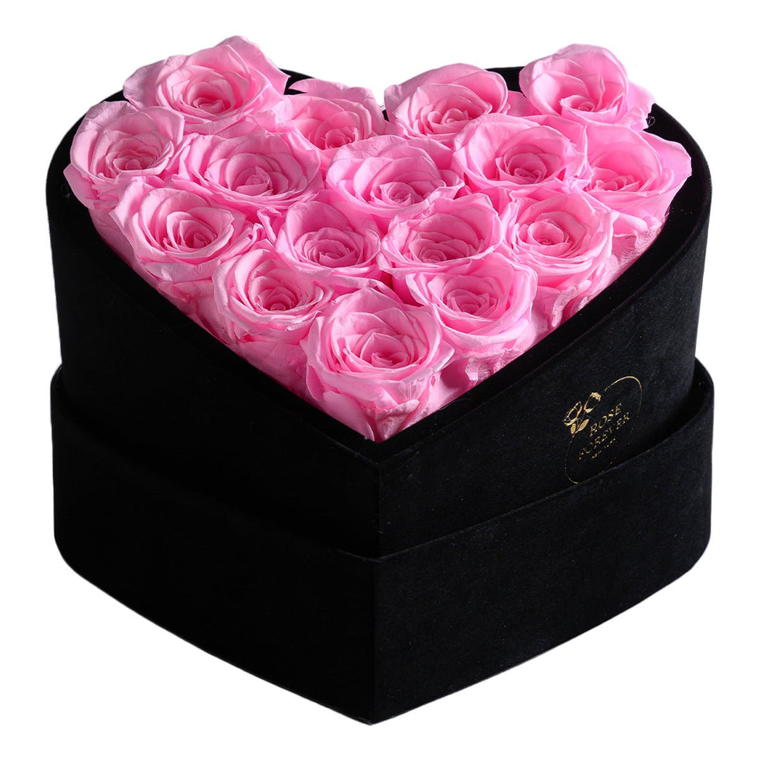 16 Fuchsia Roses - Velvet Heart Box - Rose Forever