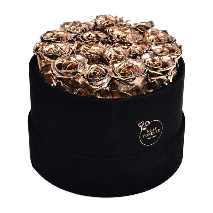 16 Gold Roses - Round Velvet Box - Rose Forever