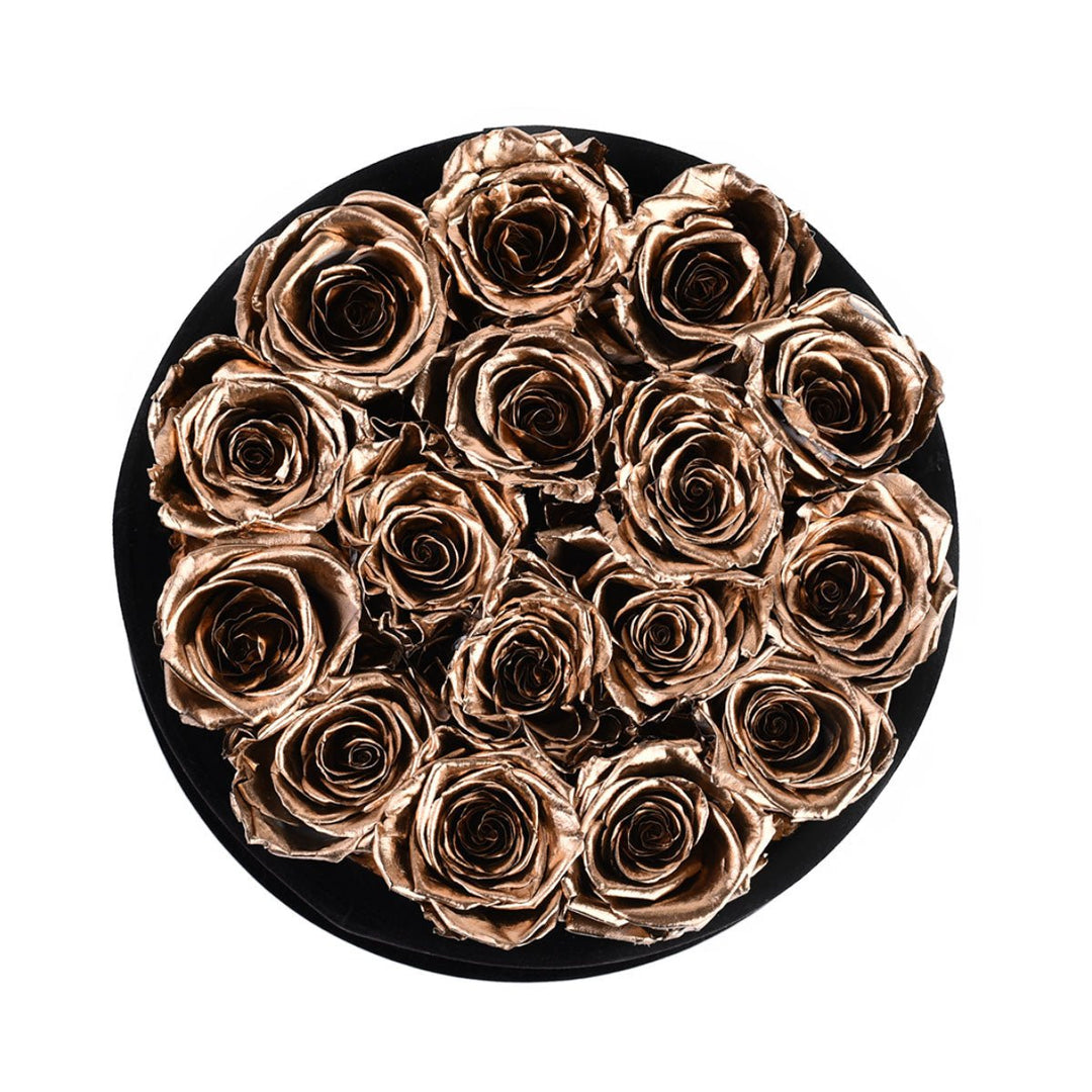 16 Gold Roses - Round Velvet Box - Rose Forever