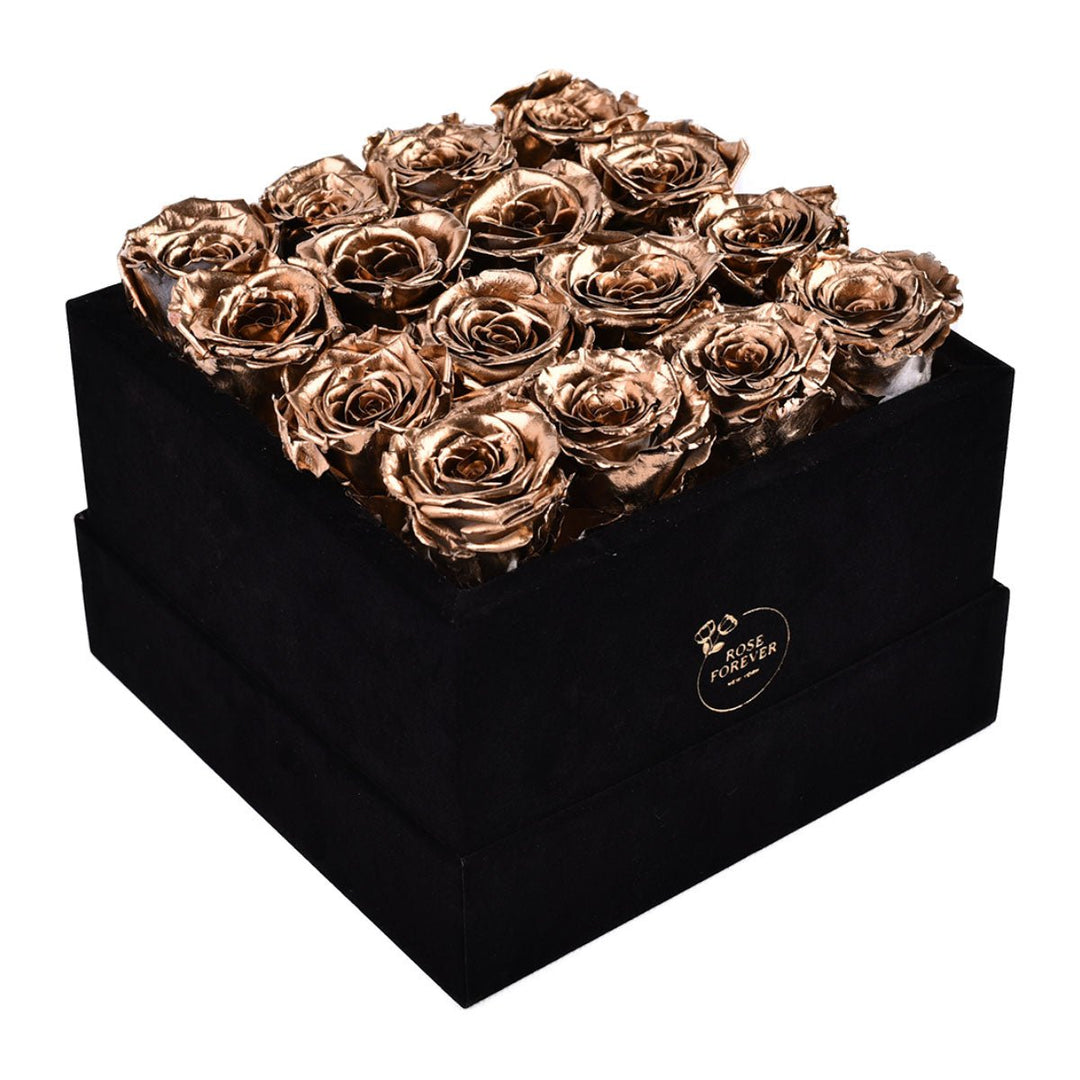 16 Gold Roses - Square Velvet Box - Rose Forever