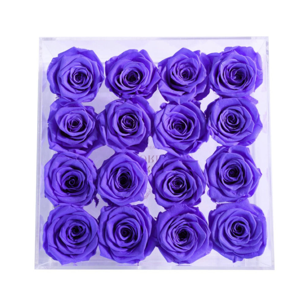 16 Lavender Roses - Crystal Box - Rose Forever