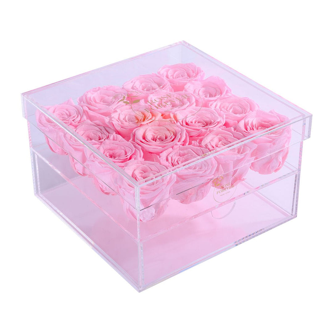 16 Light Pink Roses - Crystal Box - Rose Forever