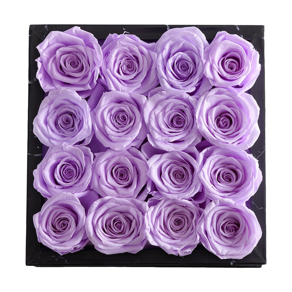 16 Lilac Roses - Black Marble Box - Rose Forever