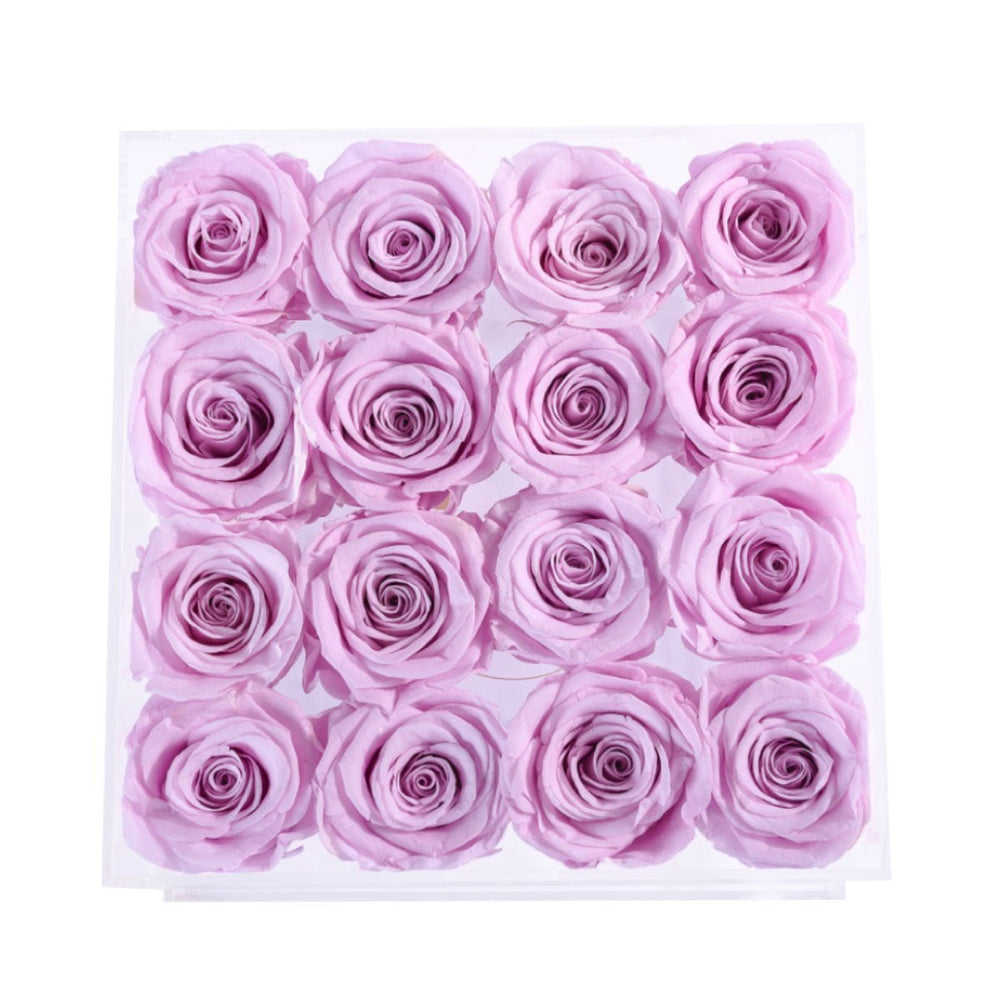 16 Lilac Roses - Crystal Box - Rose Forever