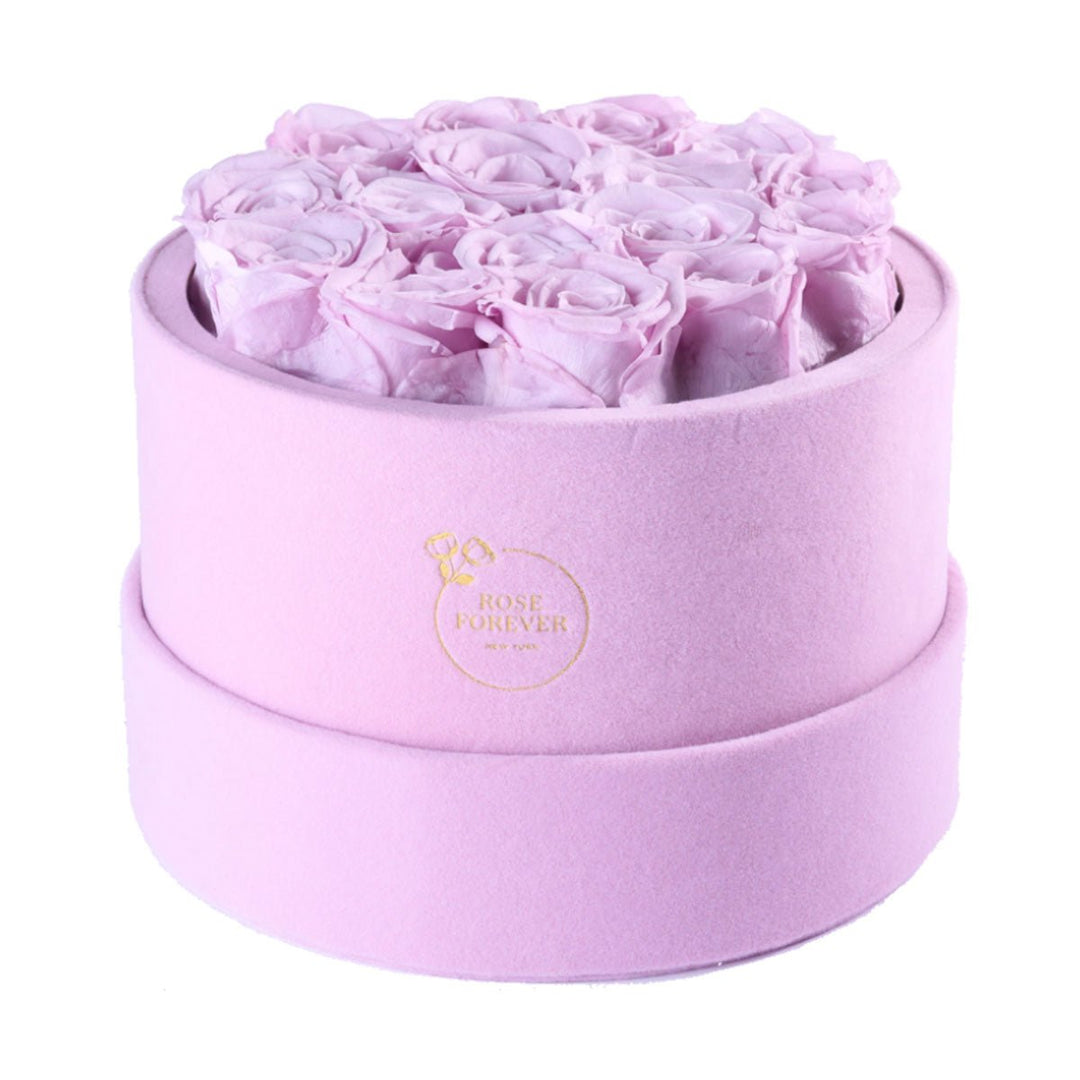 16 Lilac Roses - Pink Suede Box - Rose Forever