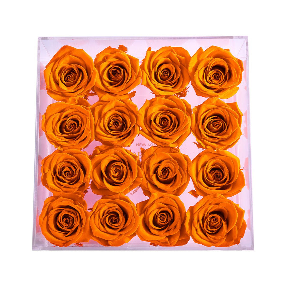 16 Orange Roses - Crystal Box - Rose Forever