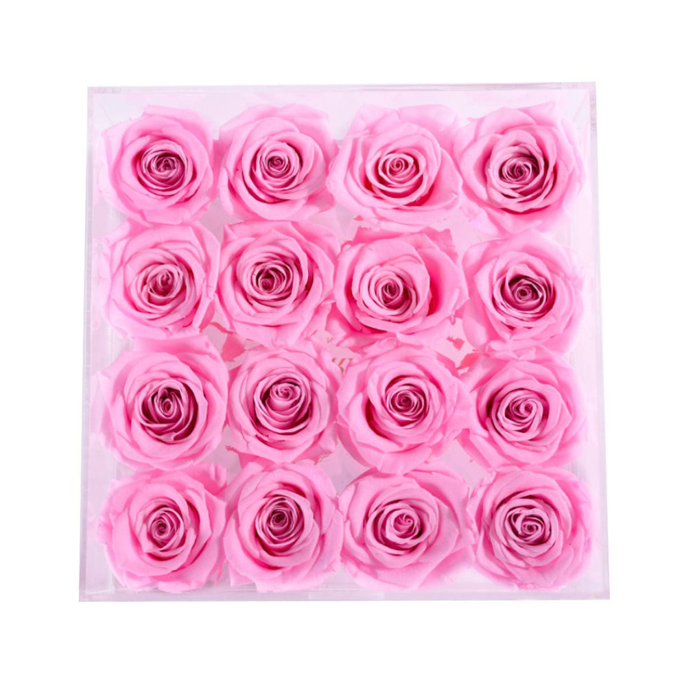 16 Pink Roses - Crystal Box - Rose Forever