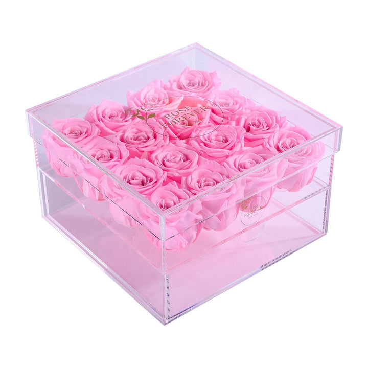 16 Pink Roses - Crystal Box - Rose Forever