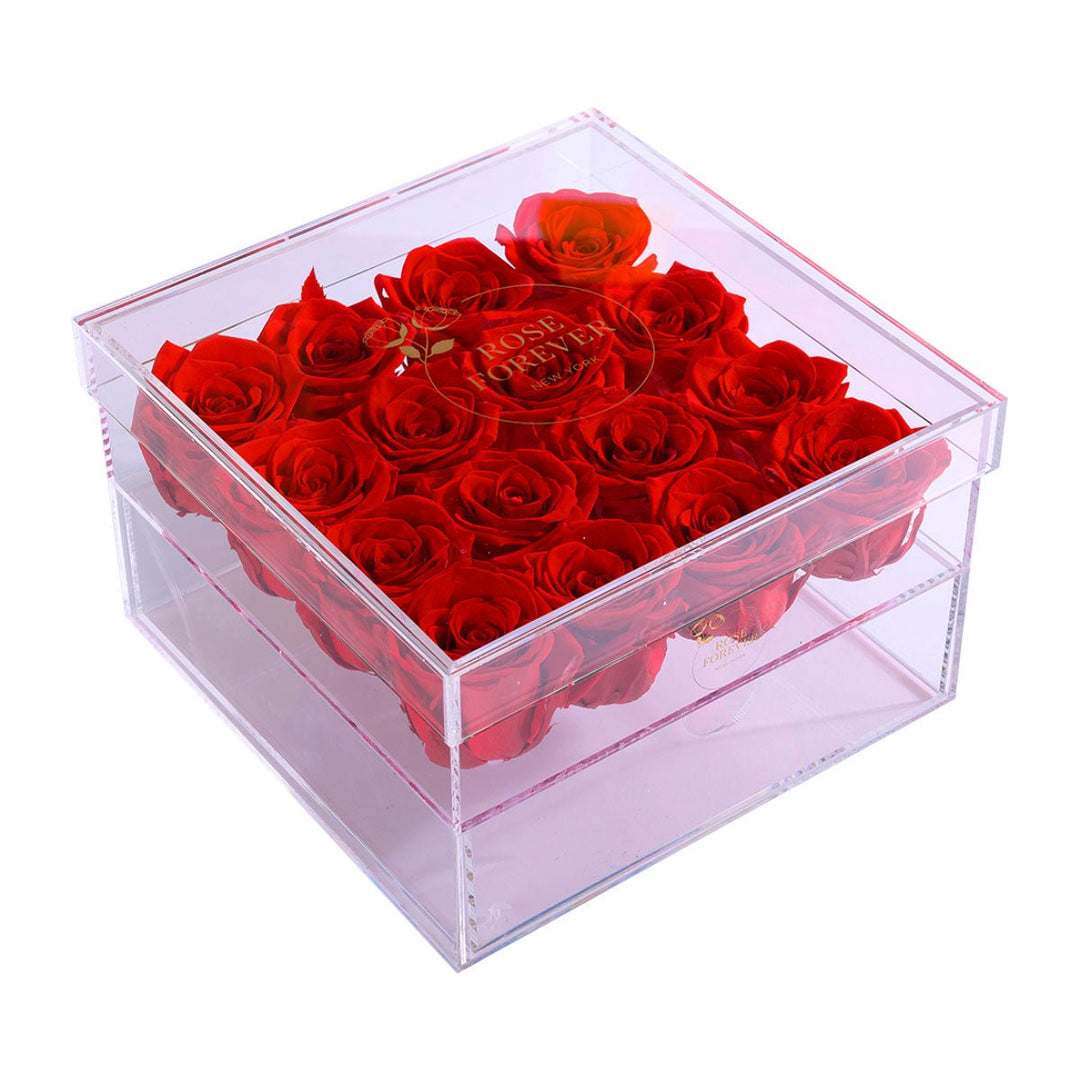 16 Red Roses - Crystal Box - Rose Forever