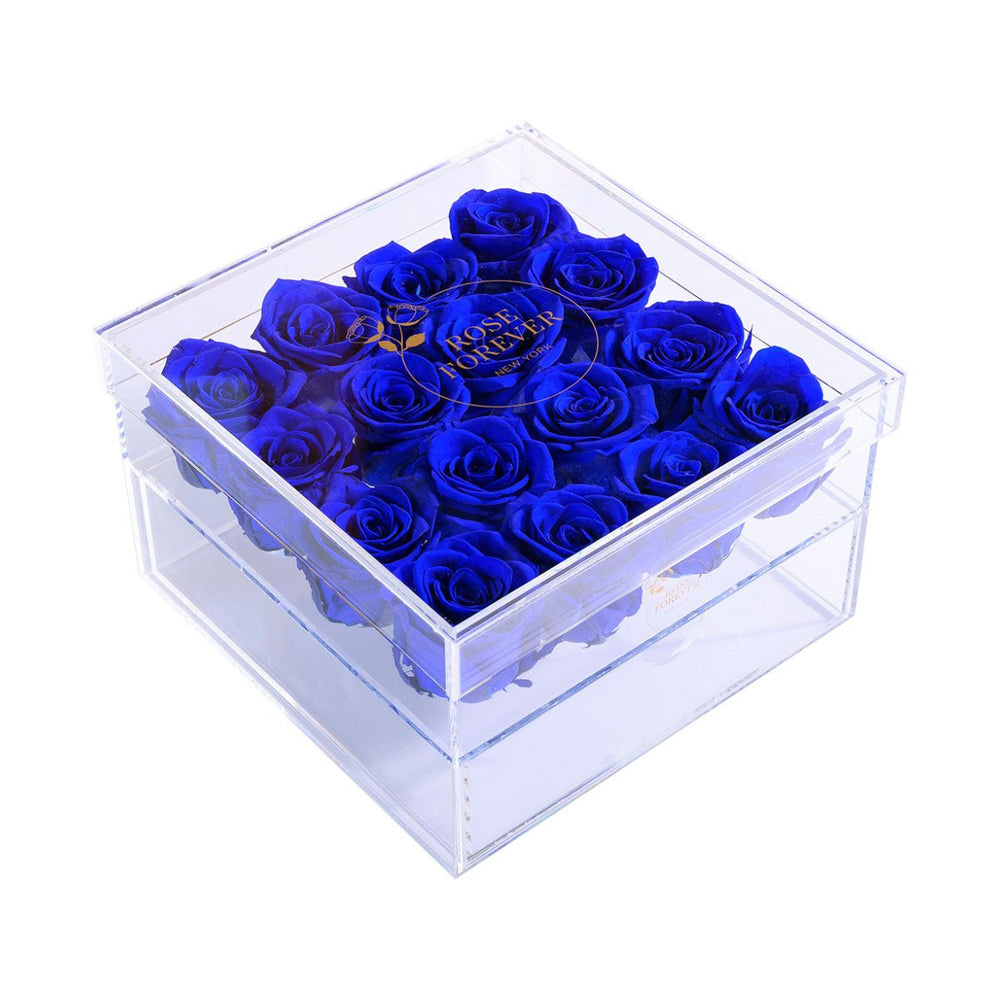 16 Royal Blue Roses - Crystal Box - Rose Forever