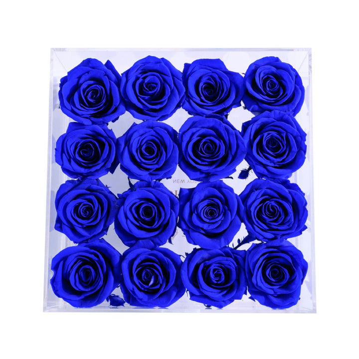 16 Royal Blue Roses - Crystal Box - Rose Forever