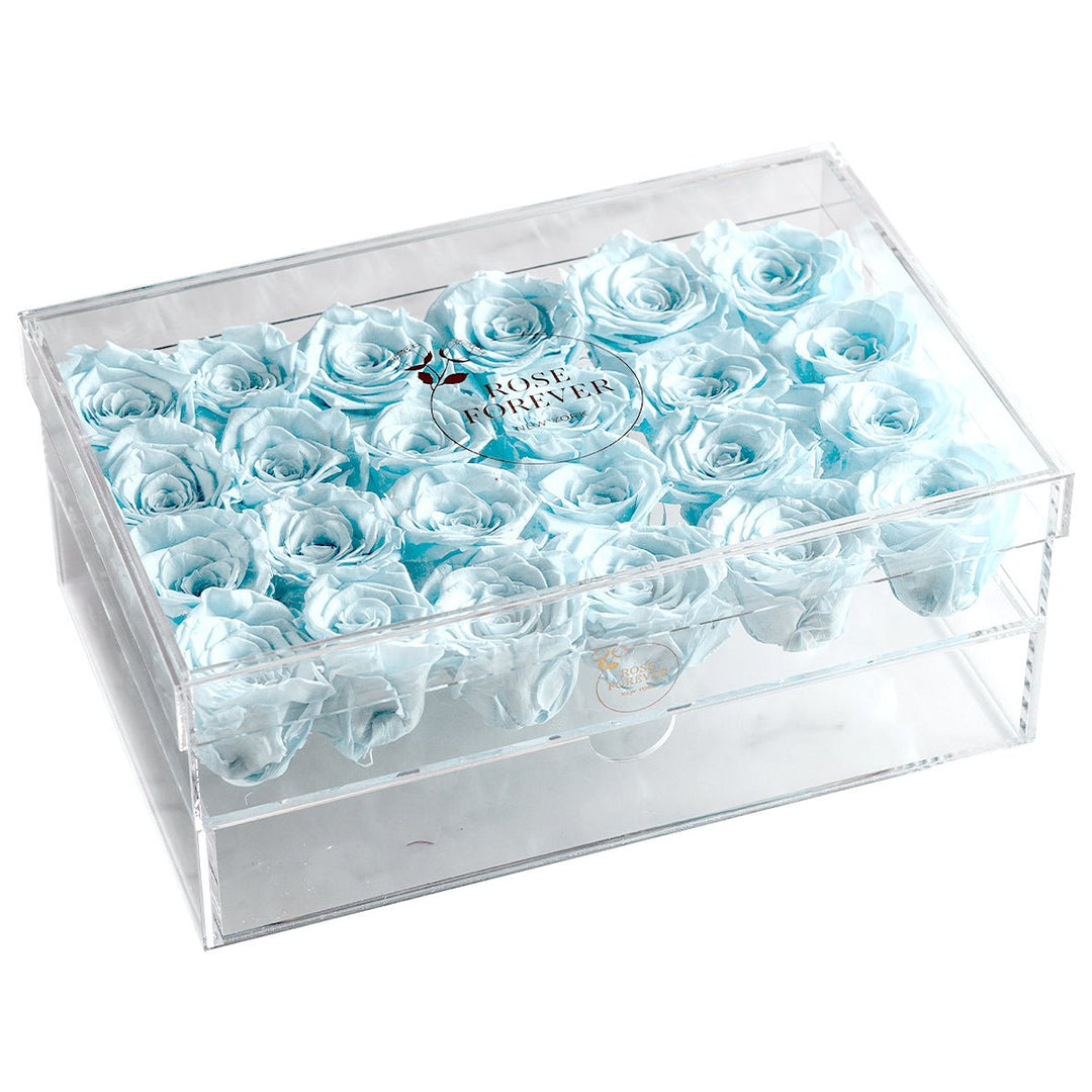 24 Baby Blue Roses - Rectangular Crystal Box - Rose Forever
