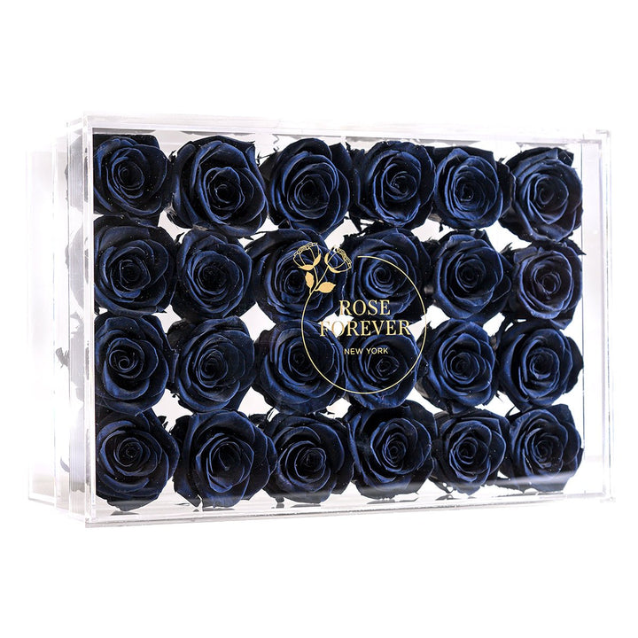 24 Black Roses - Rectangular Crystal Box - Rose Forever