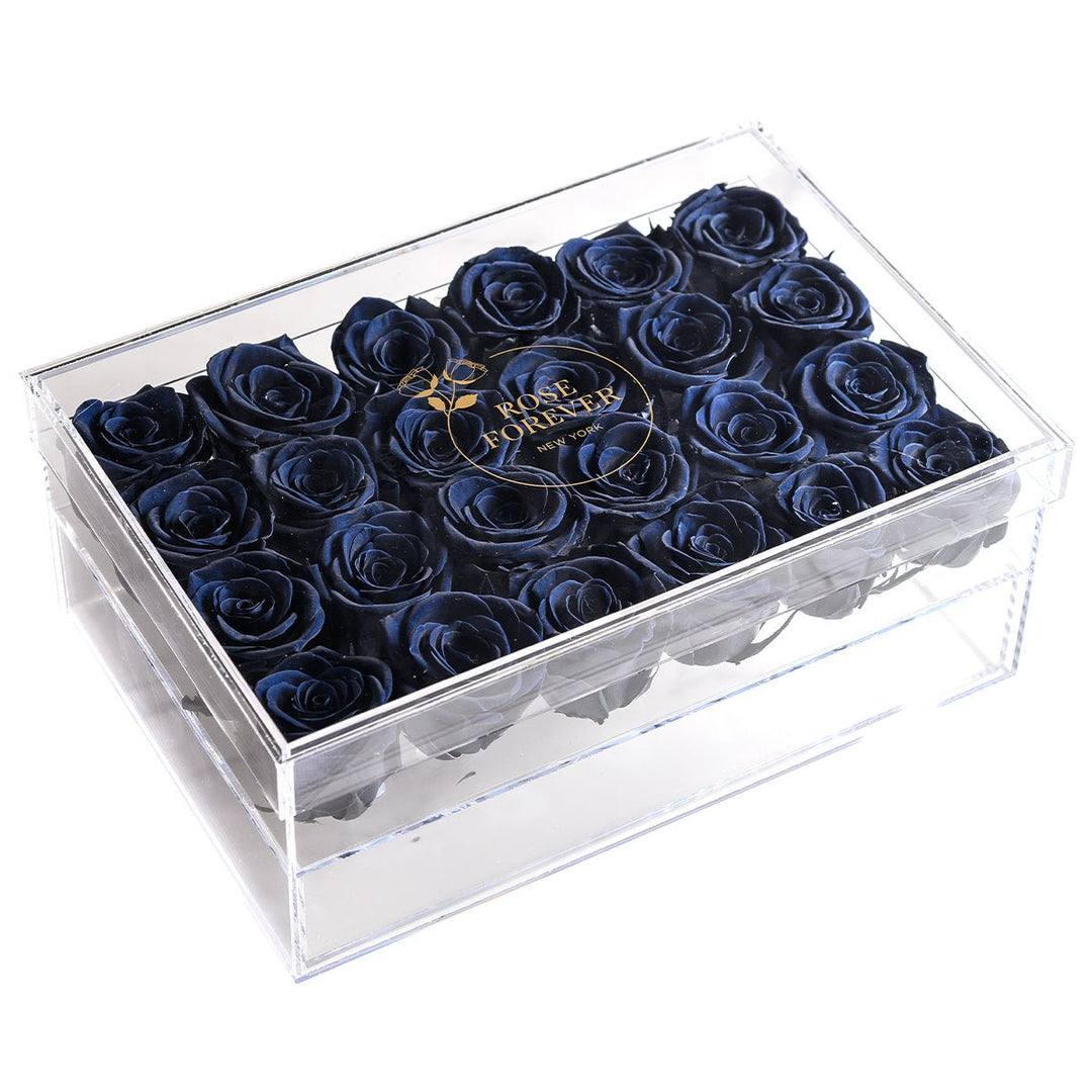 24 Black Roses - Rectangular Crystal Box - Rose Forever